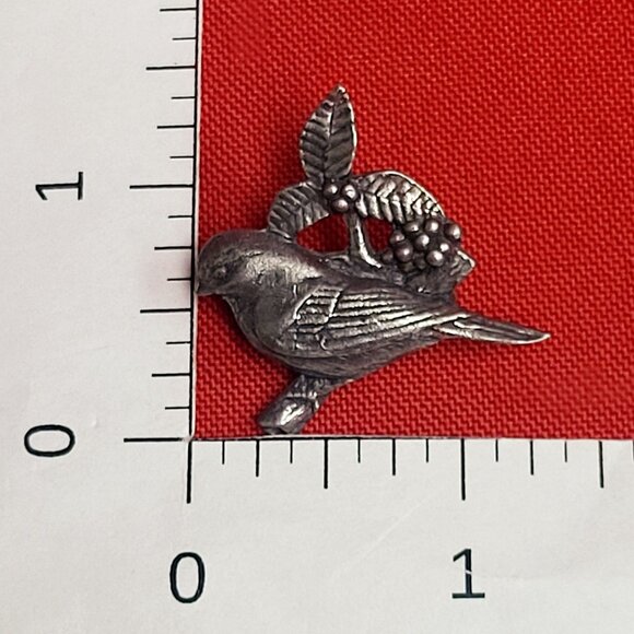 Birds and Blooms Silver Tone Pewter Bird on a Branch Lapel Pin 2002 - Picture 10 of 11